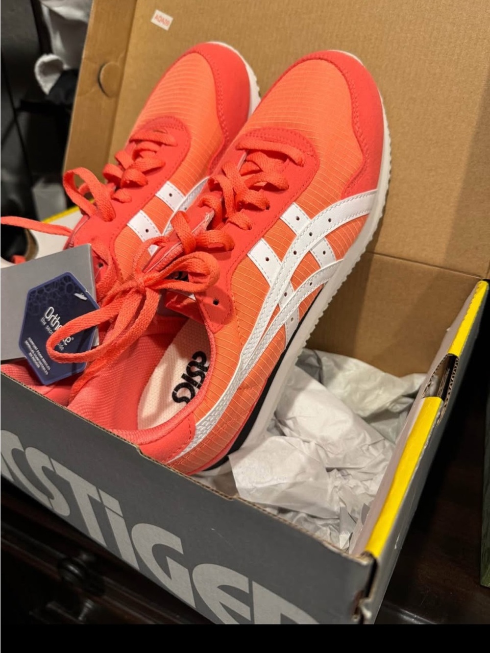 Onitsuka Tiger by Asics Coral Orange and White Women's Athletic Sneakers